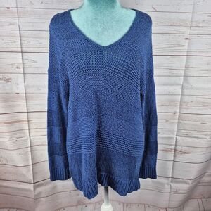 Tommy Bahama Sweater Womens Medium Blue Open Knit Pullover Minimalist Lagenlook
